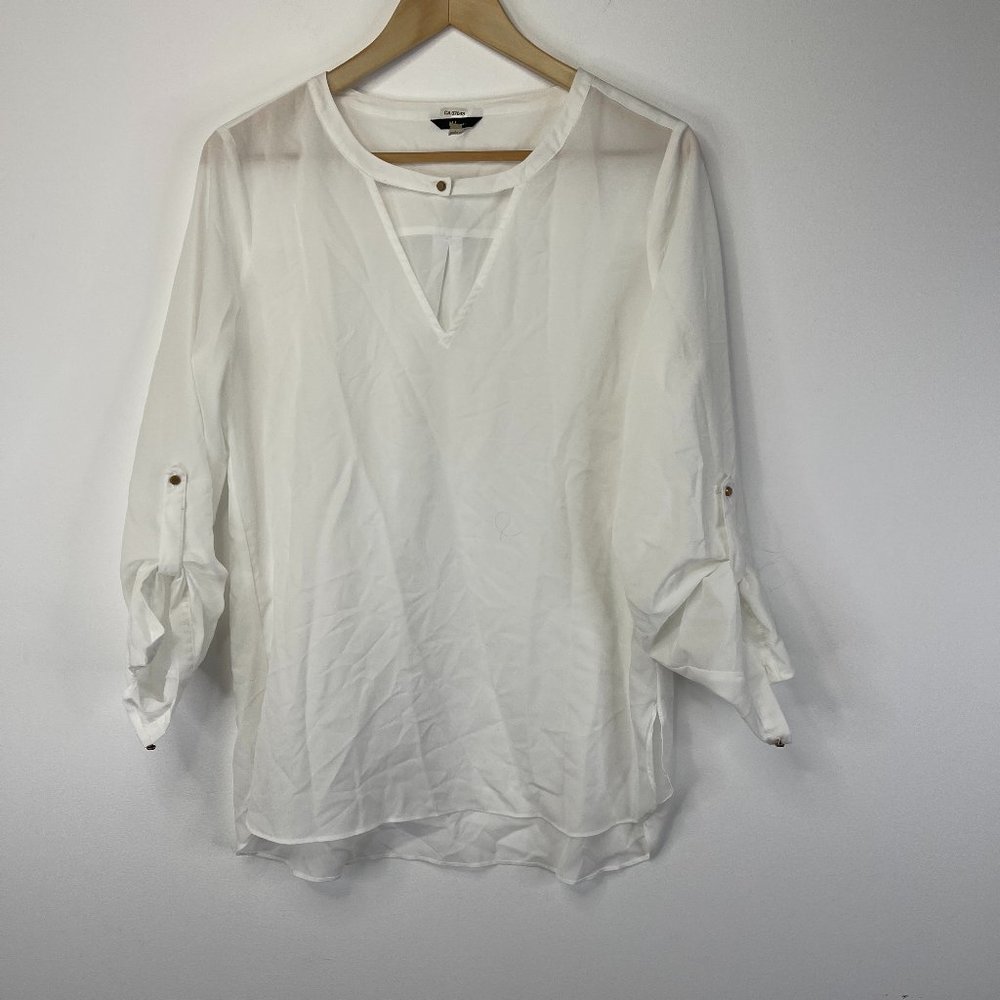 Milano Women's White Long Sleeve Pullover V Neck Blouse Top Size M